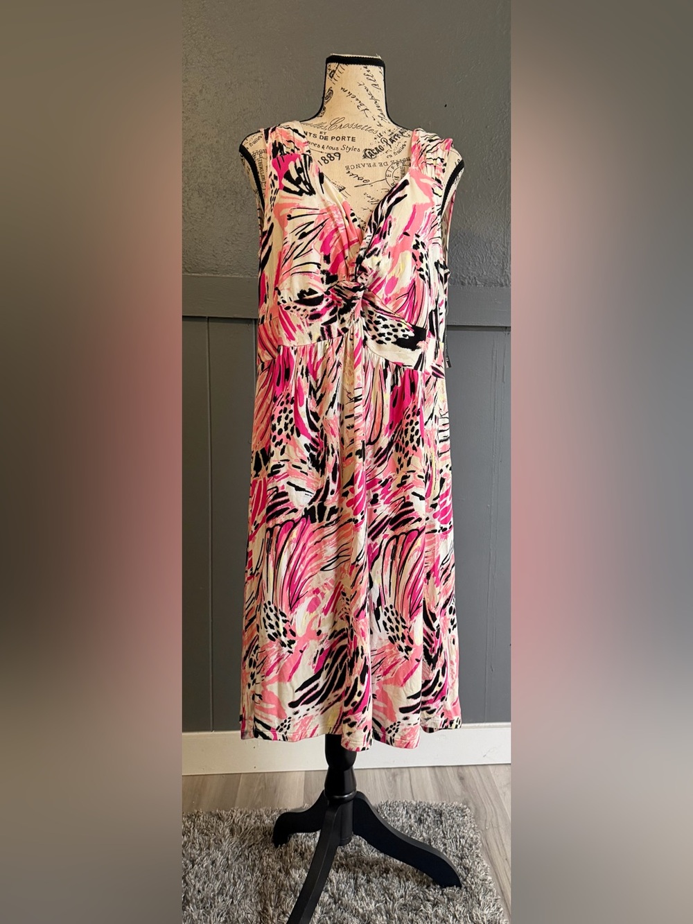 Style & Co. Pink Black Cream Abstract Print Maxi Dress